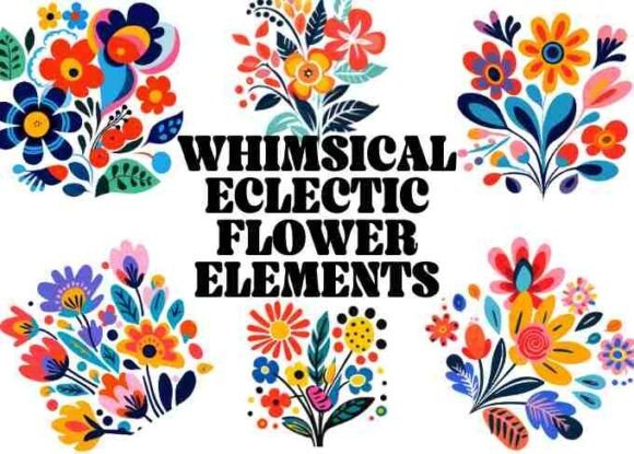 Download Whimsical Eclectic Flower Elements - Flower elements Collection
