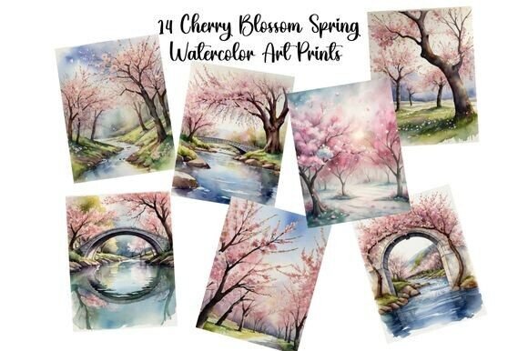 Download Set of 14 Cherry Blossom Art Prints - Blossom art Collection