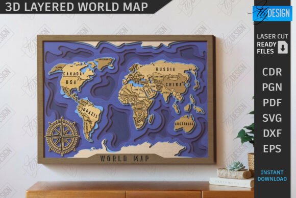Download 3D Multilayer Wall World Map Laser Cut - Wall Collection