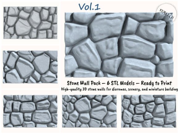 Download 3D Stone Wall Pack &ndash; 6 Modular Walls for 3D Printing - Wall Collection
